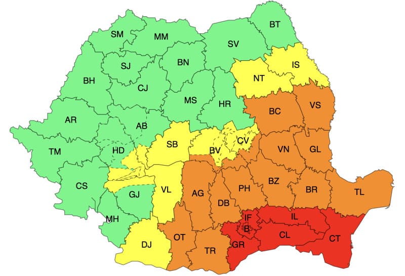 Cod Roșu de ploi extins la București, Ilfov și Giurgiu. Avertizări meteo severe în sudul și estul României