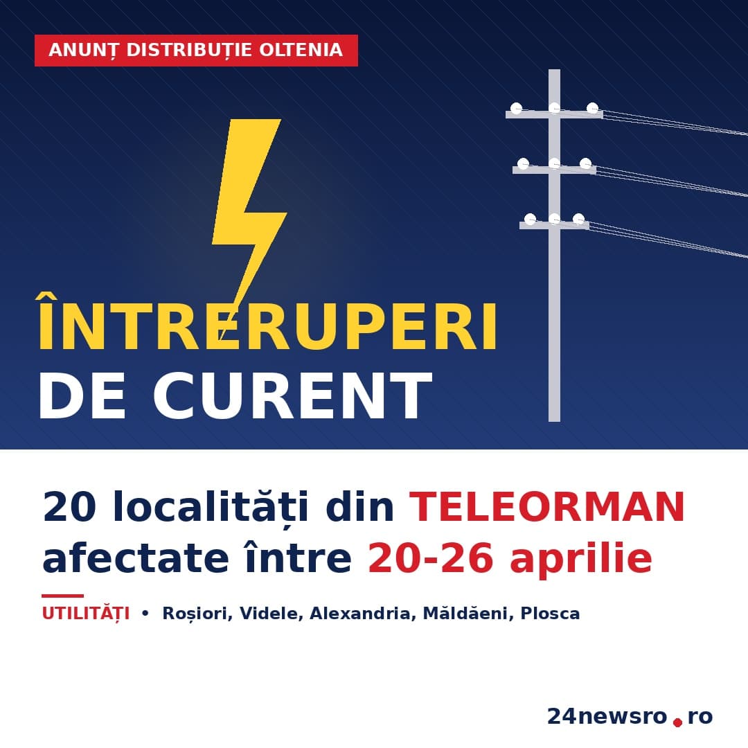 Întreruperi de curent în Teleorman, 20-26 aprilie. Roșiorii de Vede, afectat trei zile consecutive. Programul complet pe localități