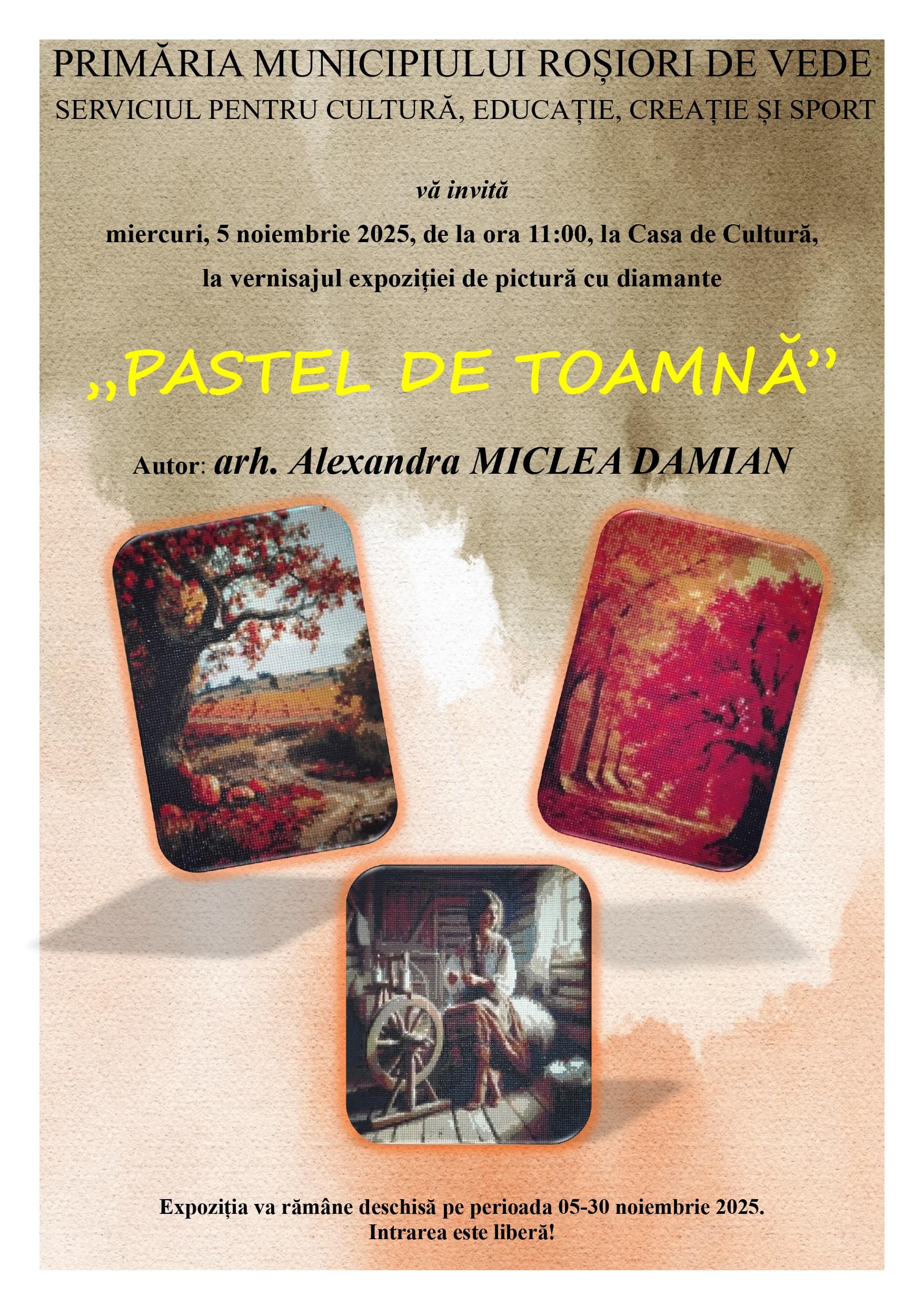 Expoziție la Roșiori: „Pastel de toamnă” – pictură cu diamante, un nou fel de a pune culoare pe pânză