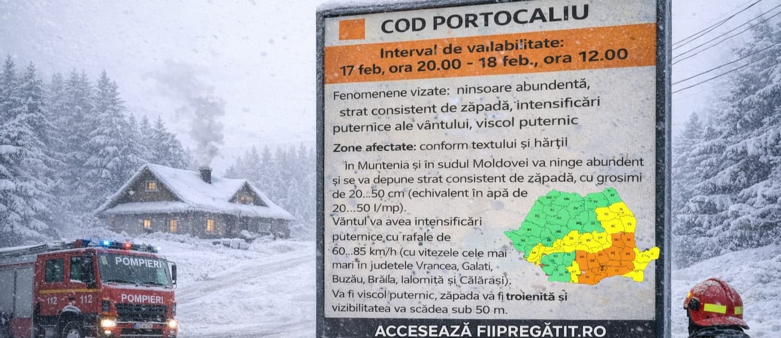 Avertizare Cod Portocaliu în Teleorman. Autoritățile cer populației să respecte măsurile de siguranță