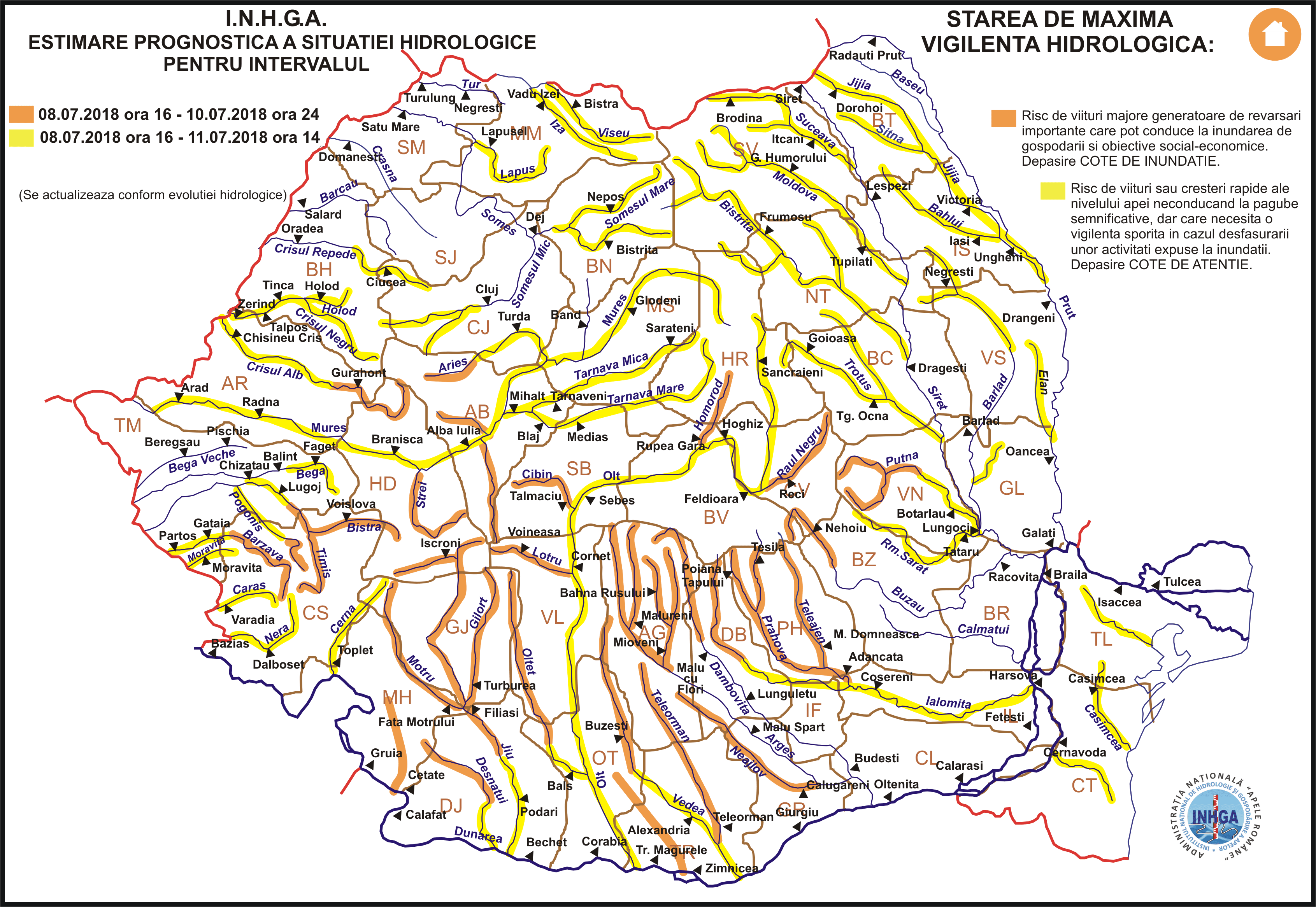 Pericol de inundații în Teleorman / Hidrologii au emis Cod roșu