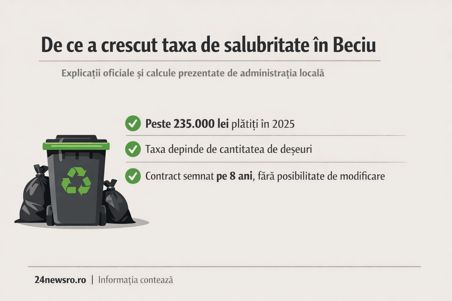 De ce a crescut taxa de salubritate în comuna Beciu. Explicațiile primăriei