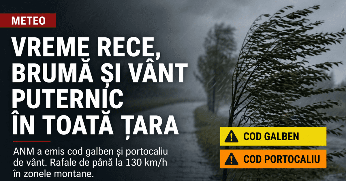 Vreme rece, brumă și vânt puternic în toată țara. Cod galben și portocaliu emis de ANM