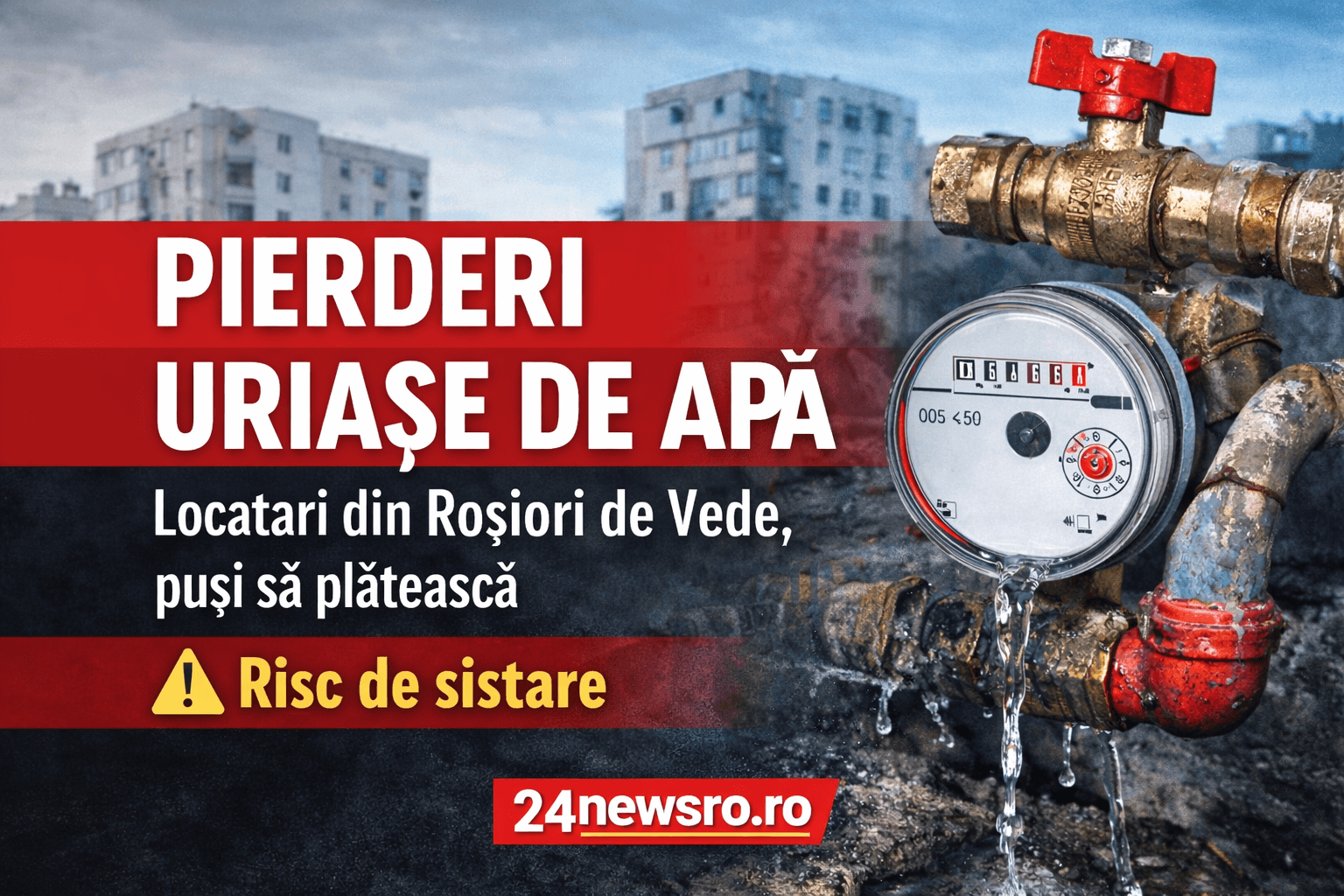 Locatari din Roșiori de Vede, puși să plătească pierderi uriașe de apă. Risc de sistare