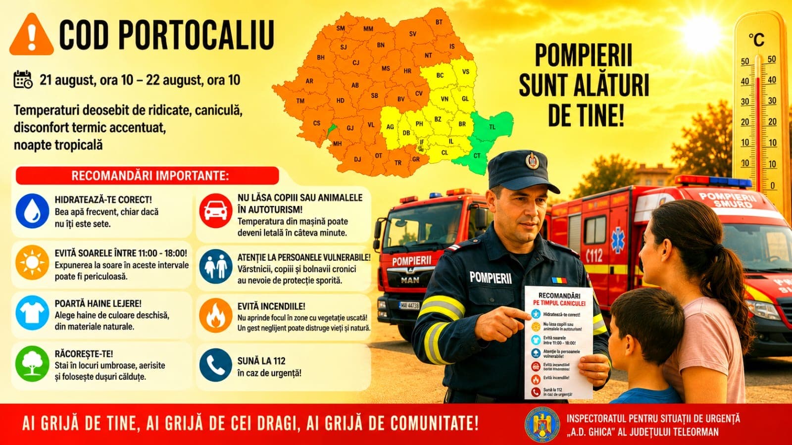 ISU TELEORMAN : Teleormanul se topește: Cod Portocaliu de caniculă și ghid rapid de supraviețuire
