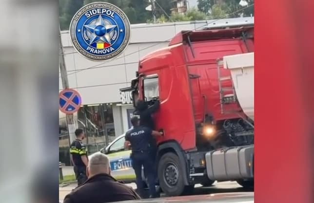 Intervenție a trupelor speciale pe DN1: Un șofer de TIR s-a încuiat în cabină și a început să arunce cu obiecte